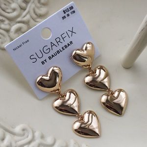Trio Gold Heart Dangling Earrings